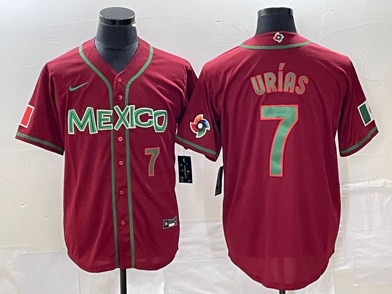 Men 2023 World Cub Mexico #7 Urias Red green Nike MLB Jersey9
